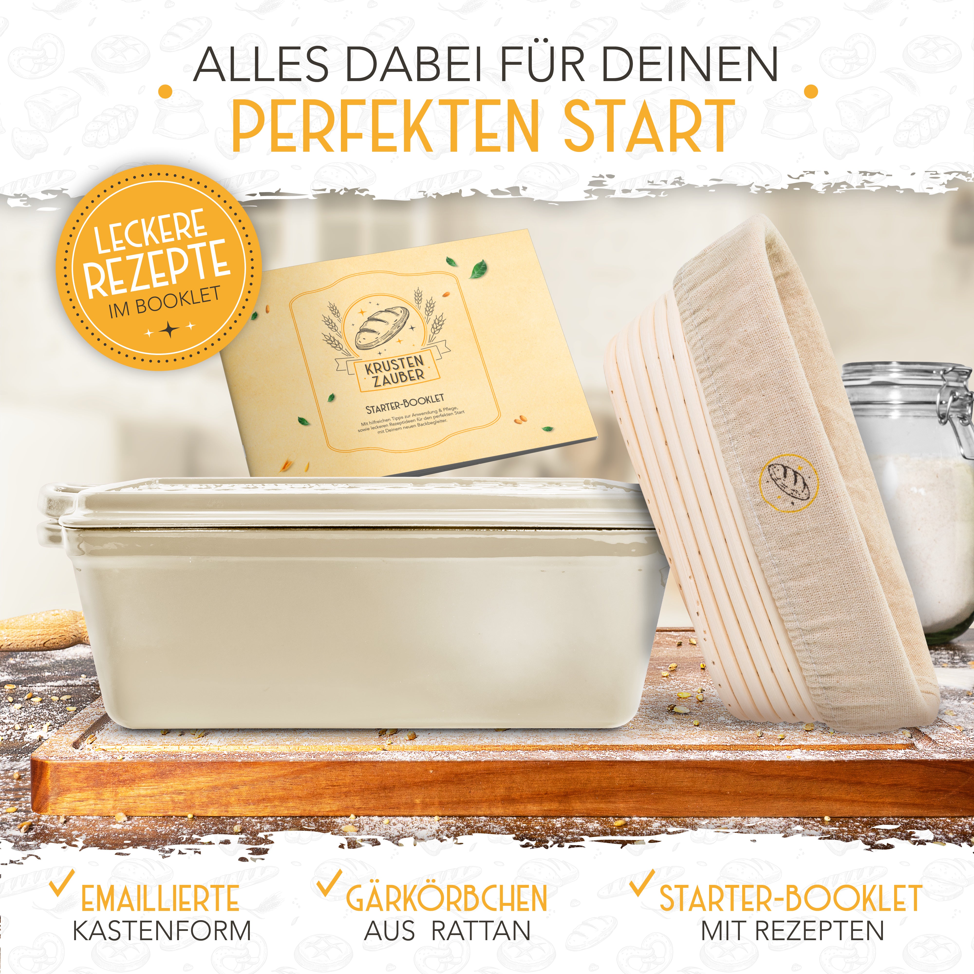 Emaille Brotbackform 28cm mit Deckel in Creme