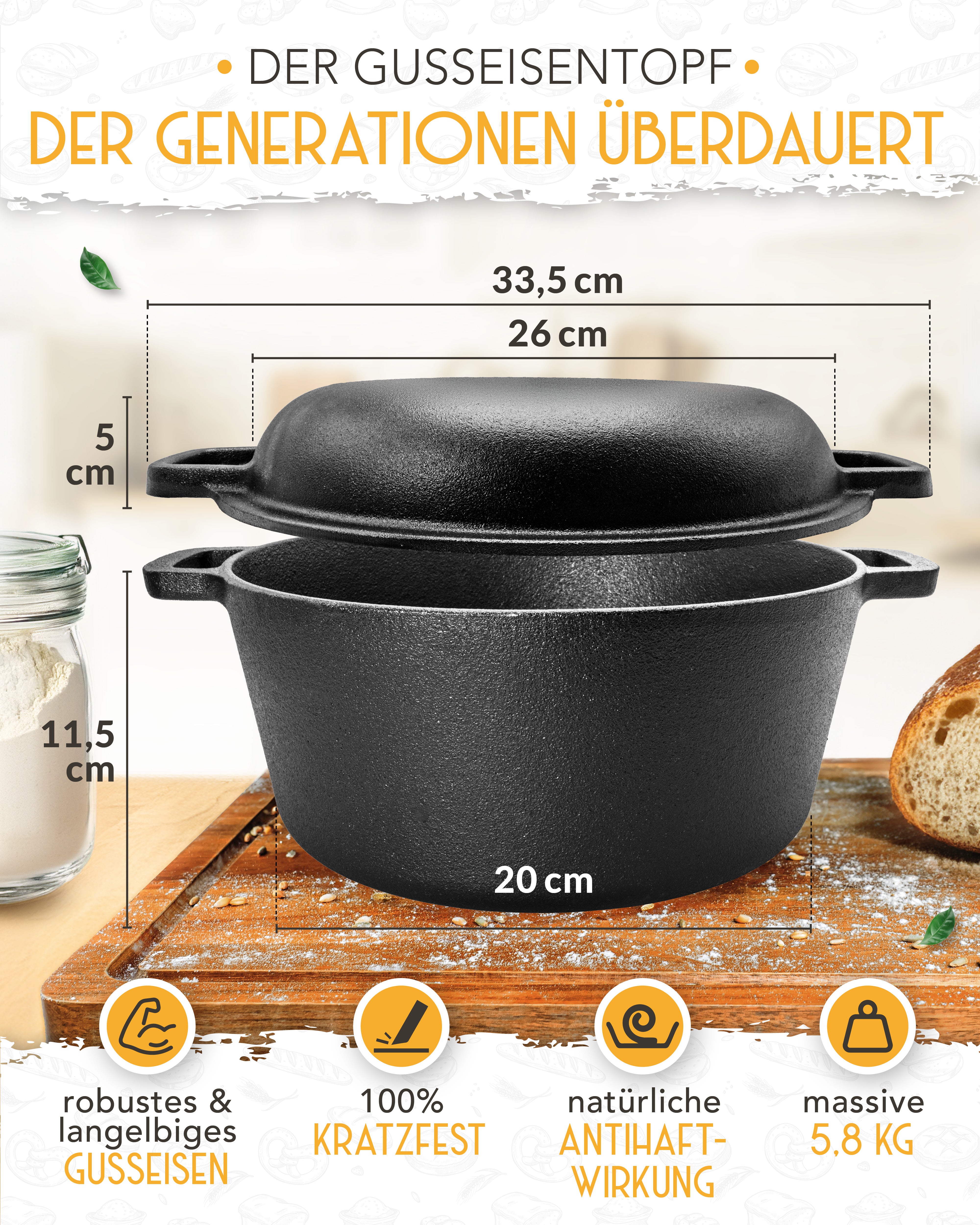Brotliebe-Set – Gusseisentopf 4,7 l, Zubehör & Rezept-Booklet in stilvoller Verpackung