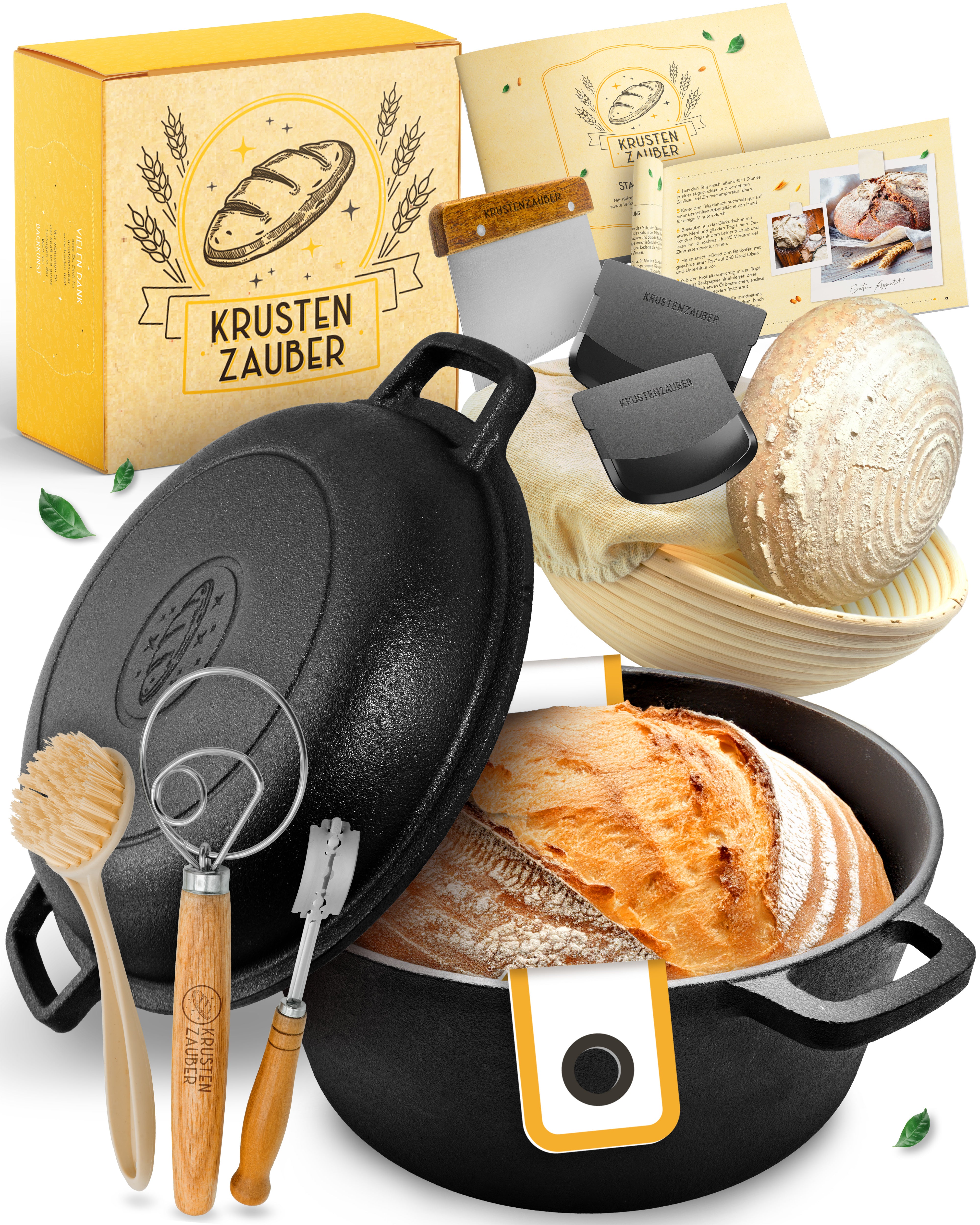 Vorteilspack - Gusseisen Brotbacktopf 4,7l mit Deckel samt diversen Zubehör