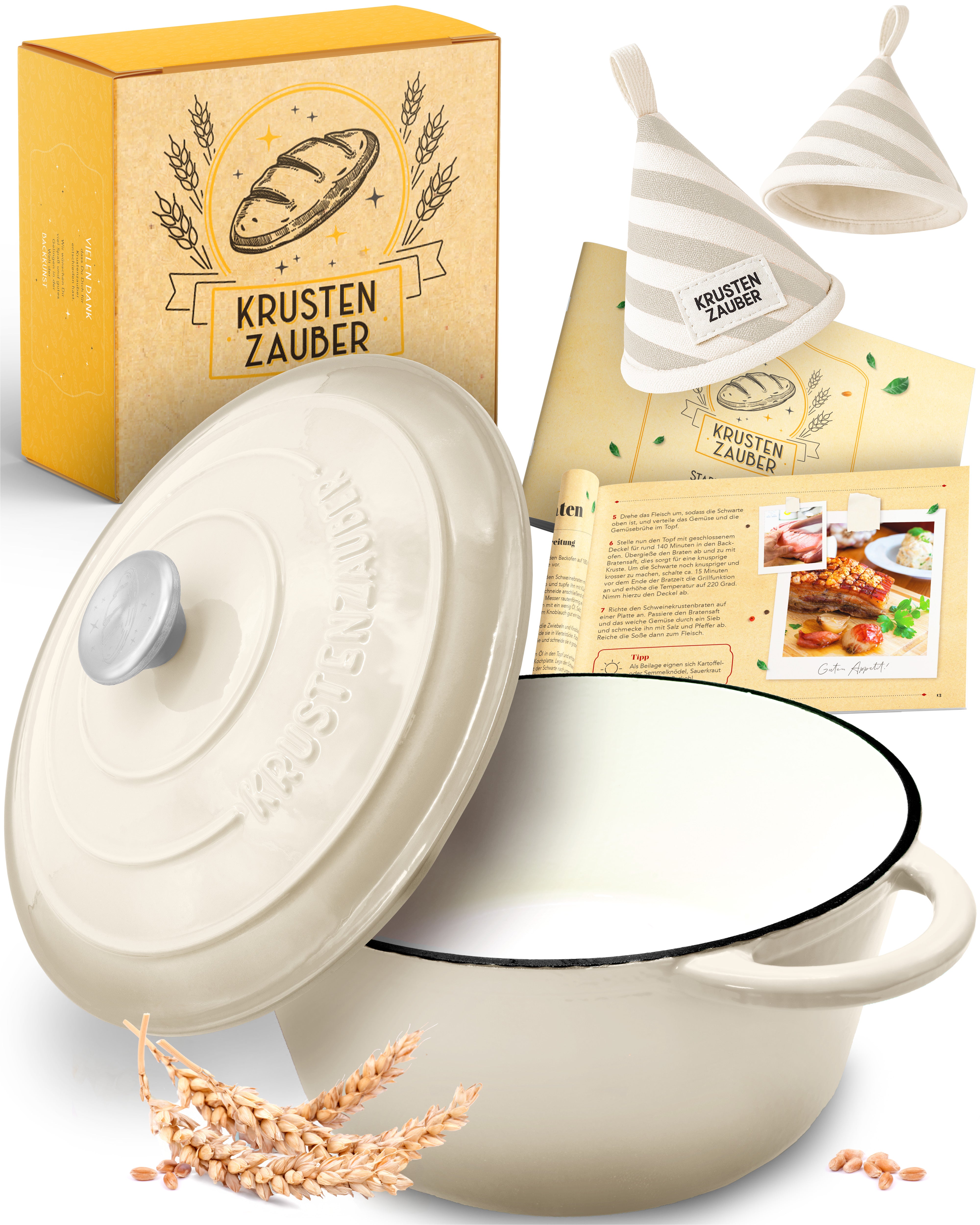 26cm Emaille Gusseisentopf in Creme - Einzeln