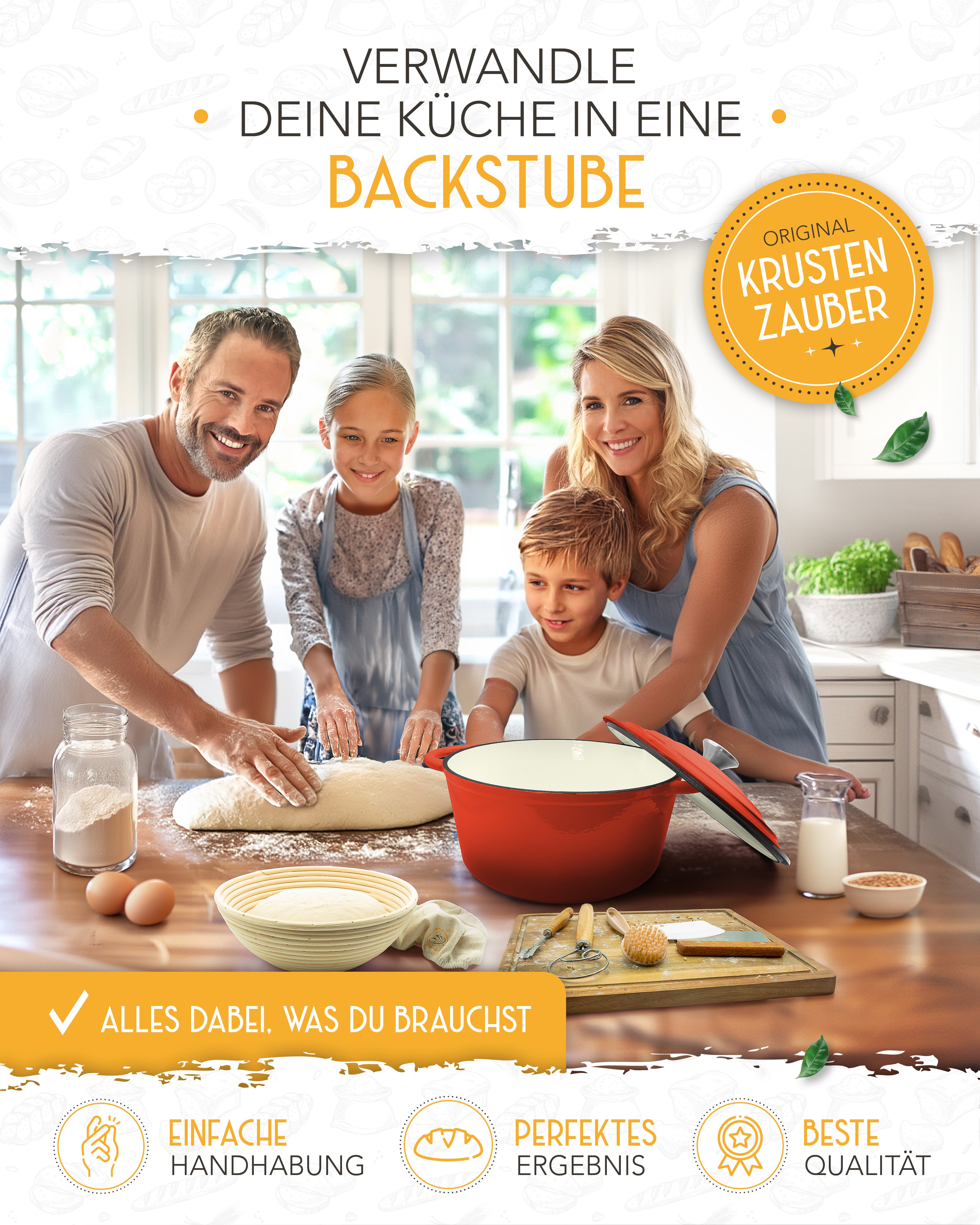 Einsteiger-Set – Gusseisentopf Emaille Rot 4,7 l, Zubehör & Rezept-Booklet