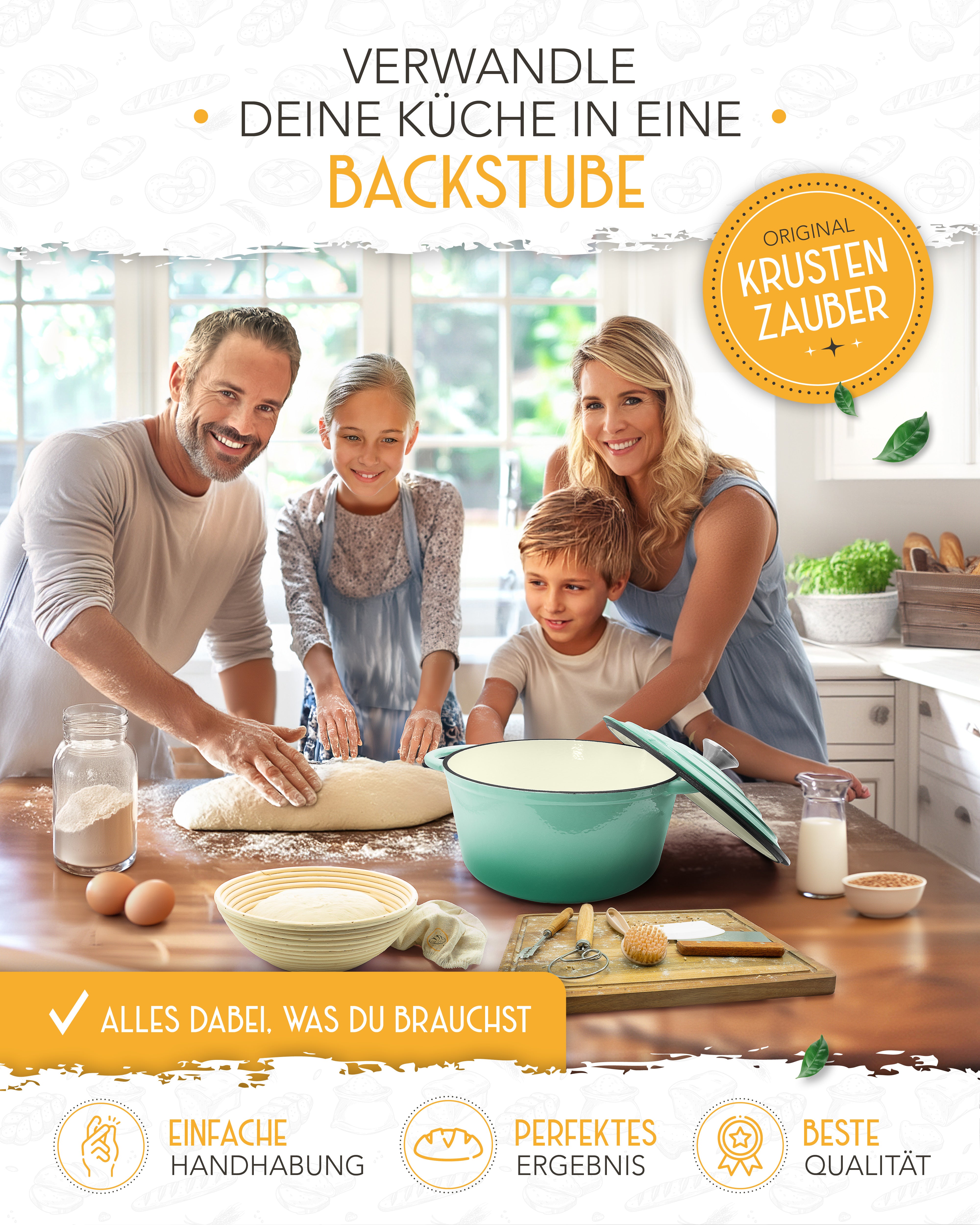 Einsteiger-Set – Gusseisentopf Emaille Mint 4,7 l, Zubehör & Rezept-Booklet
