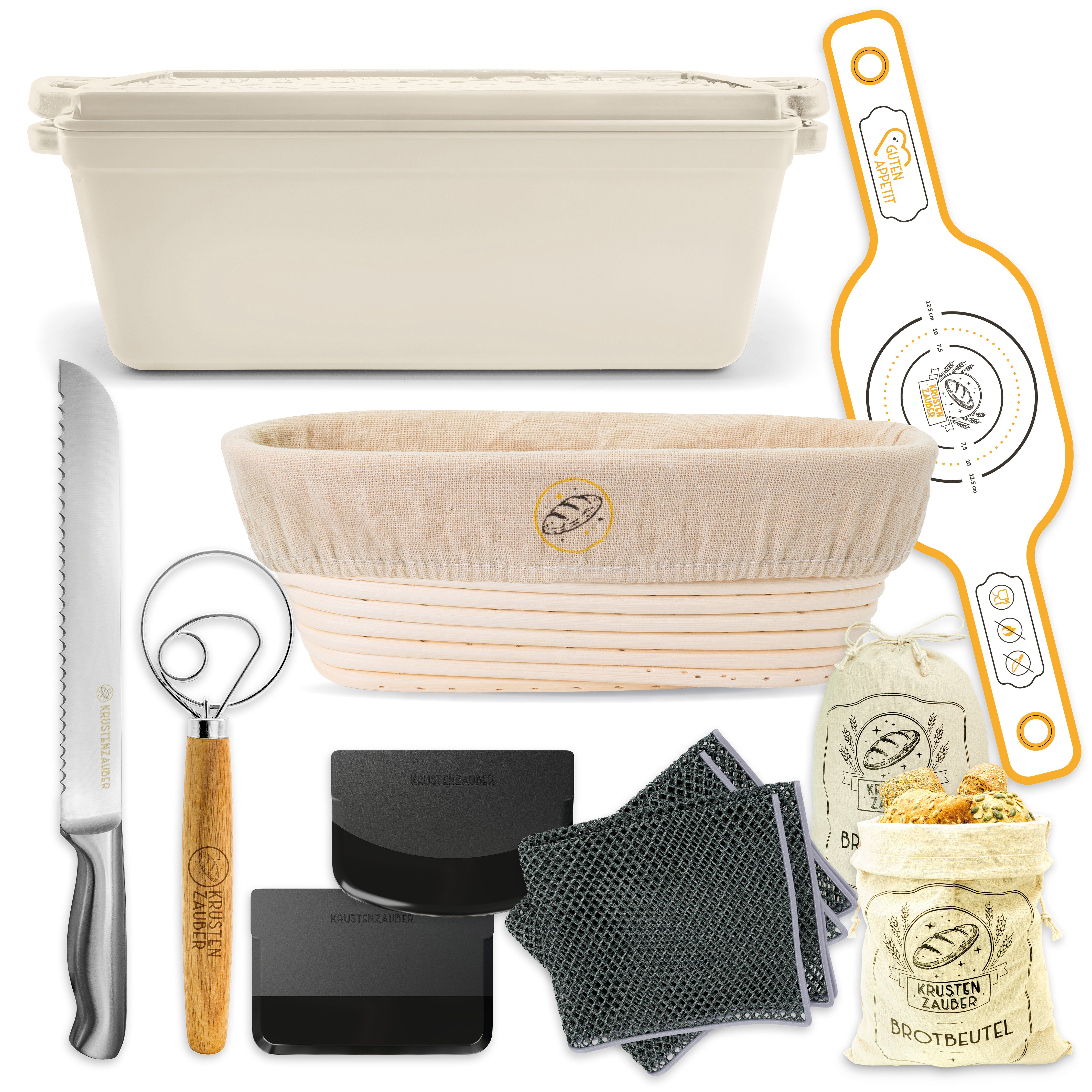 Einsteiger-Set – Emaille Brotbackform 28cm mit Deckel Creme, Zubehör & Rezept-Booklet