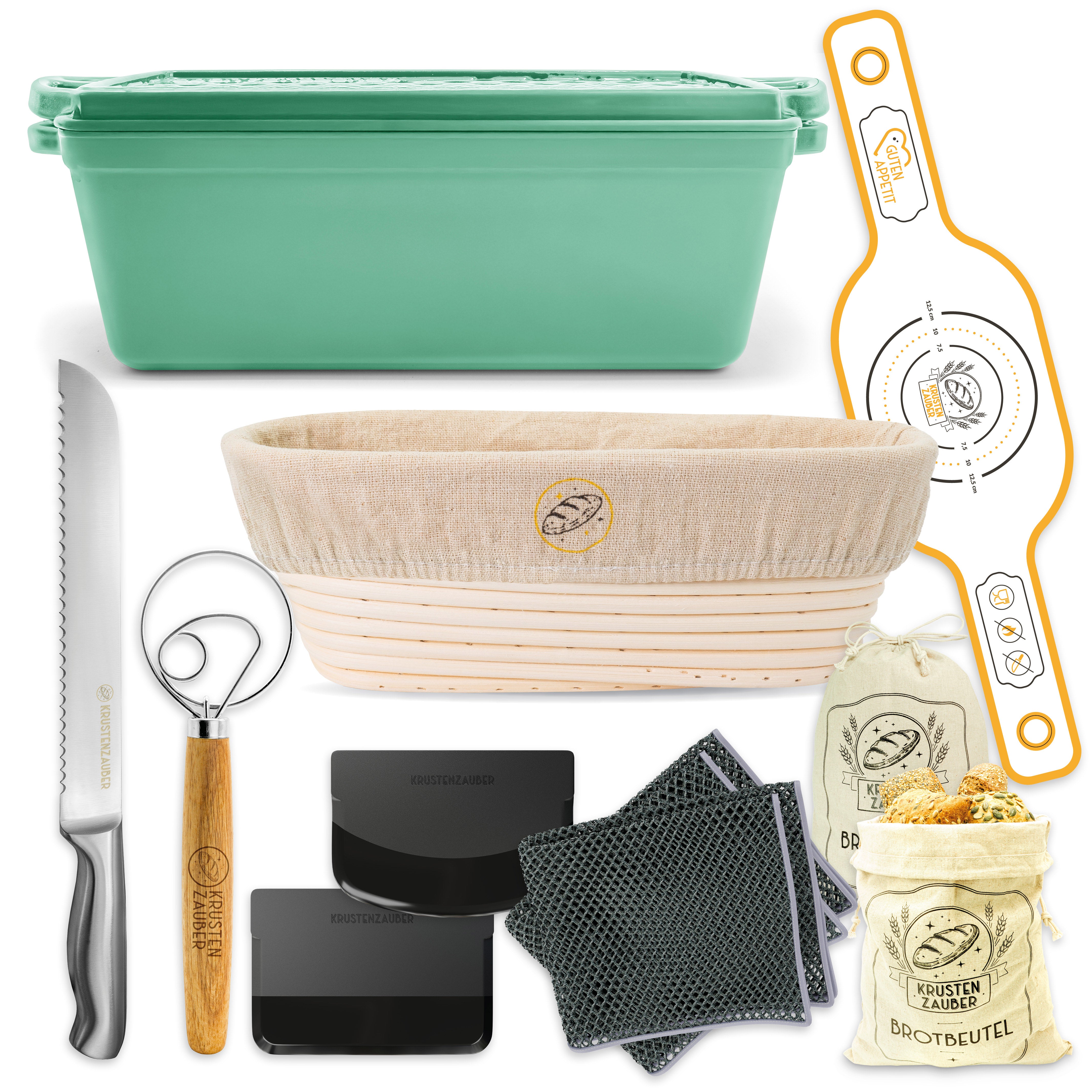 Einsteiger-Set – Emaille Brotbackform 28cm mit Deckel Mint, Zubehör & Rezept-Booklet
