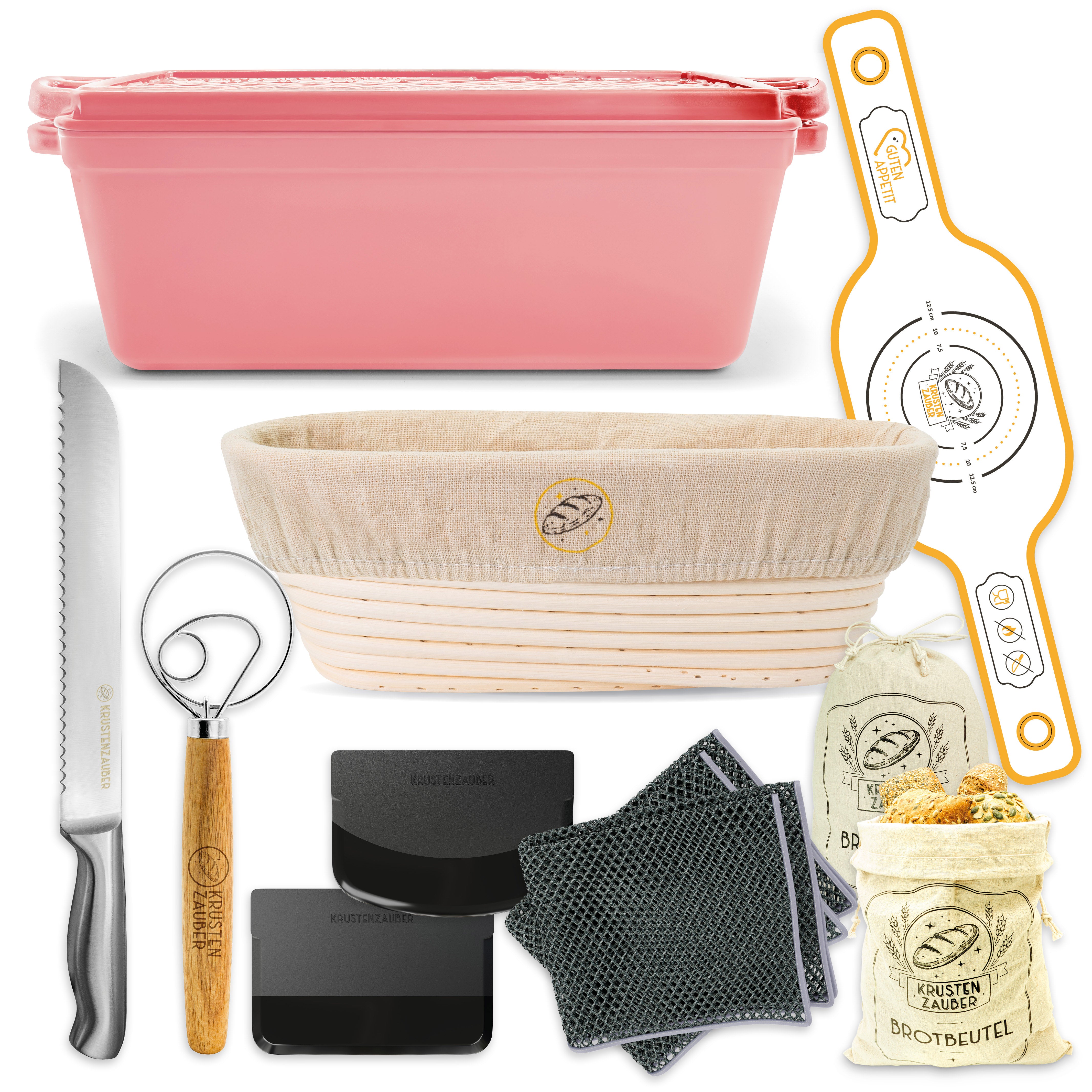 Einsteiger-Set – Emaille Brotbackform 28cm mit Deckel Rosa, Zubehör & Rezept-Booklet