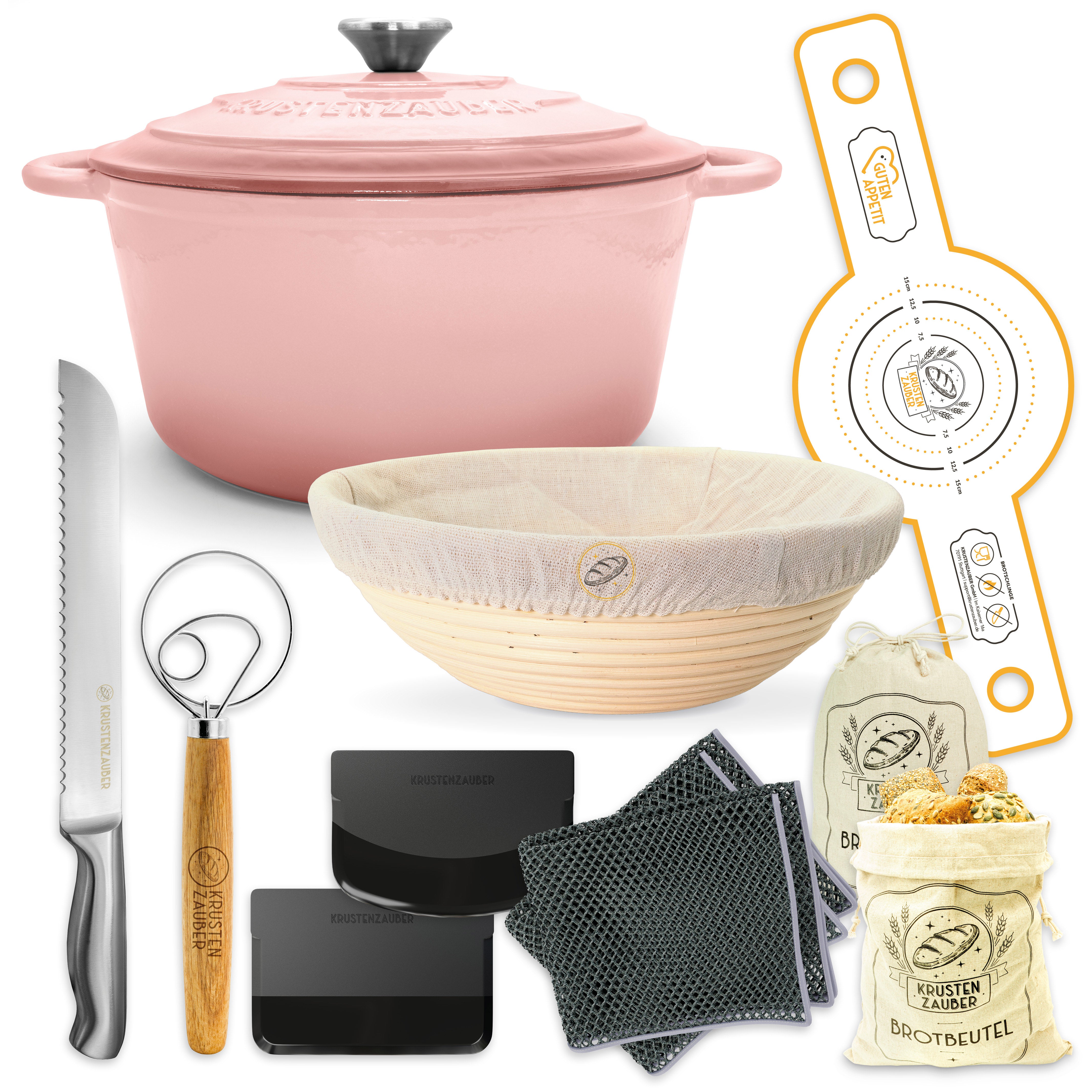 Einsteiger-Set – Gusseisentopf Emaille Rosa 4,7 l, Zubehör & Rezept-Booklet