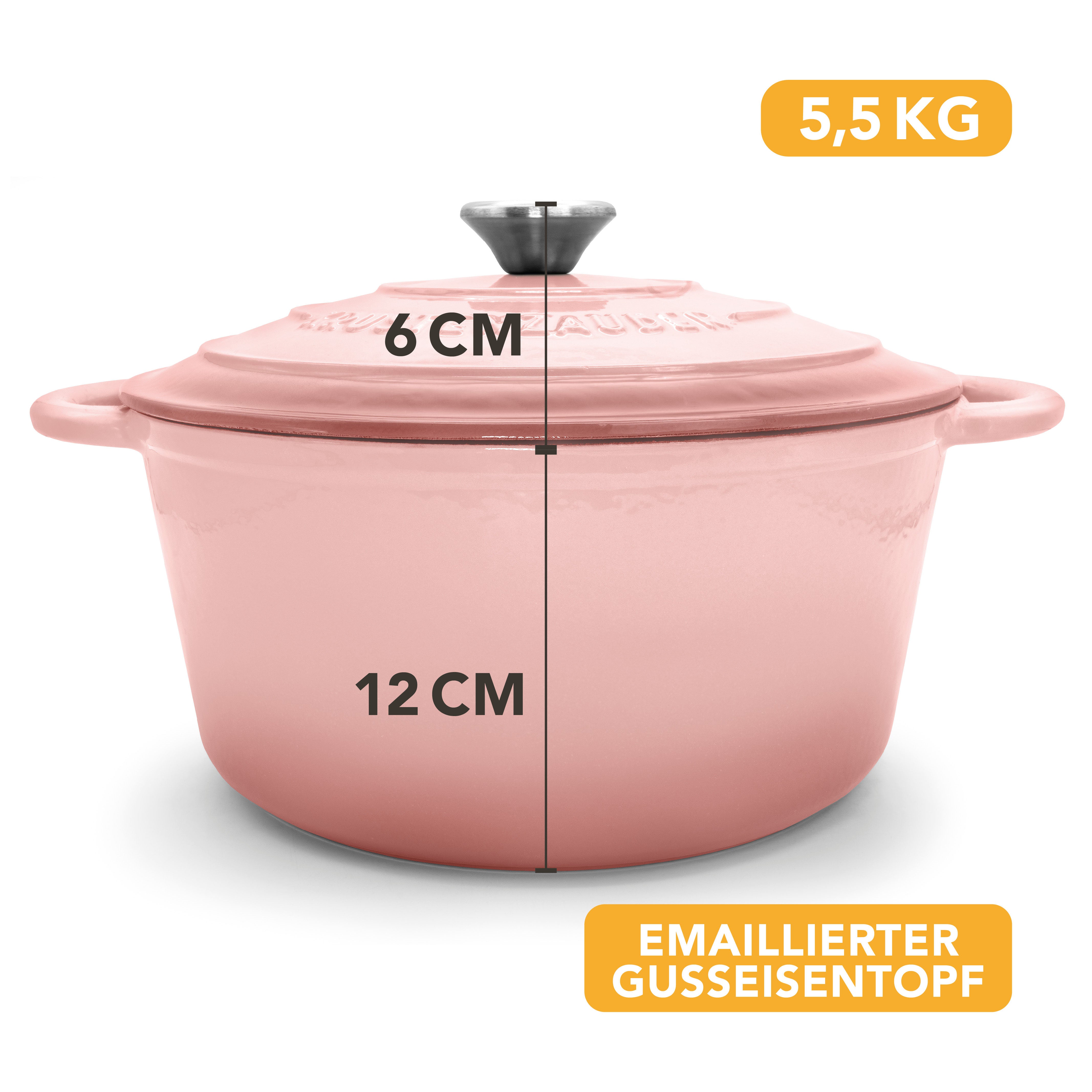 Einsteiger-Set – Gusseisentopf Emaille Rosa 4,7 l, Zubehör & Rezept-Booklet