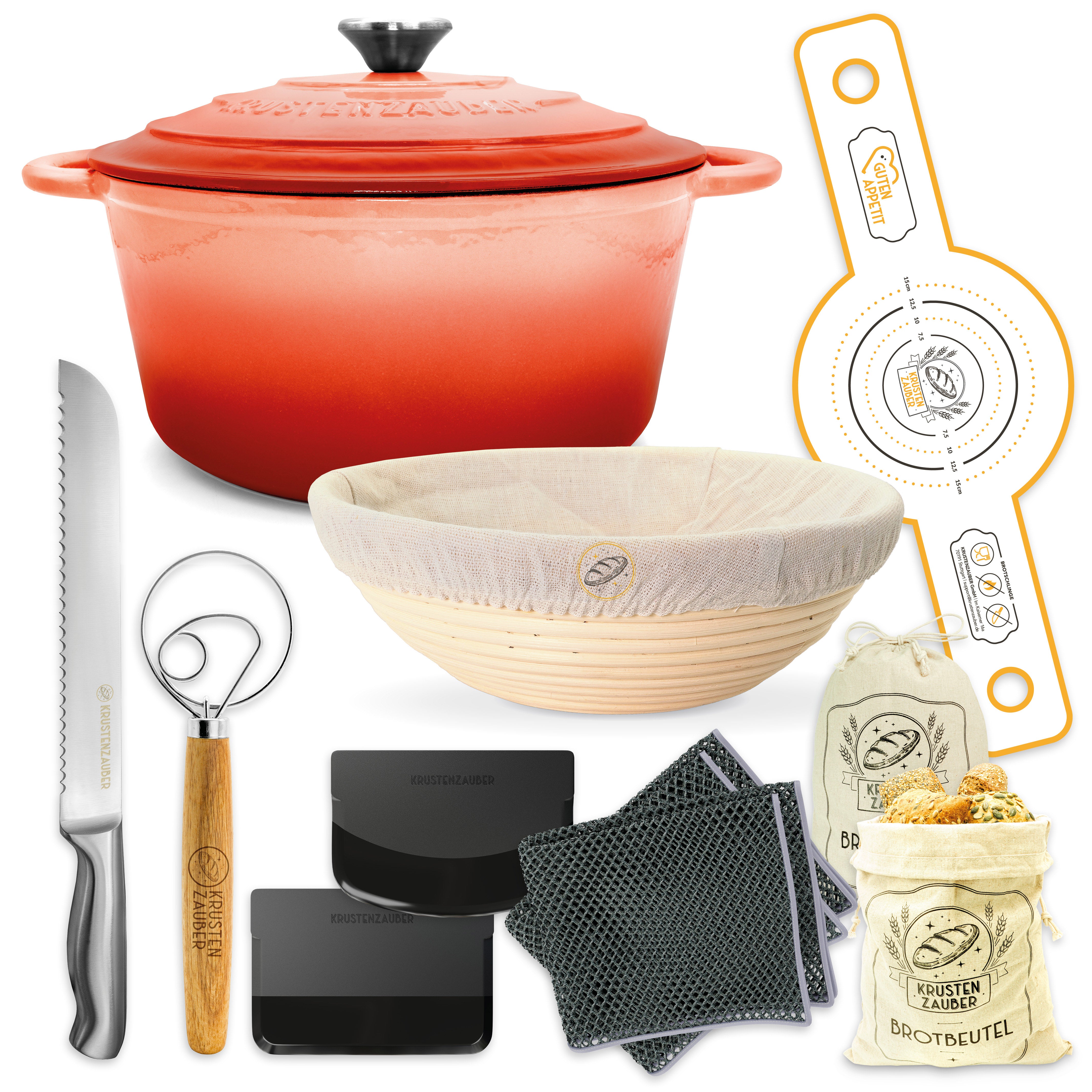Einsteiger-Set – Gusseisentopf Emaille Rot 4,7 l, Zubehör & Rezept-Booklet
