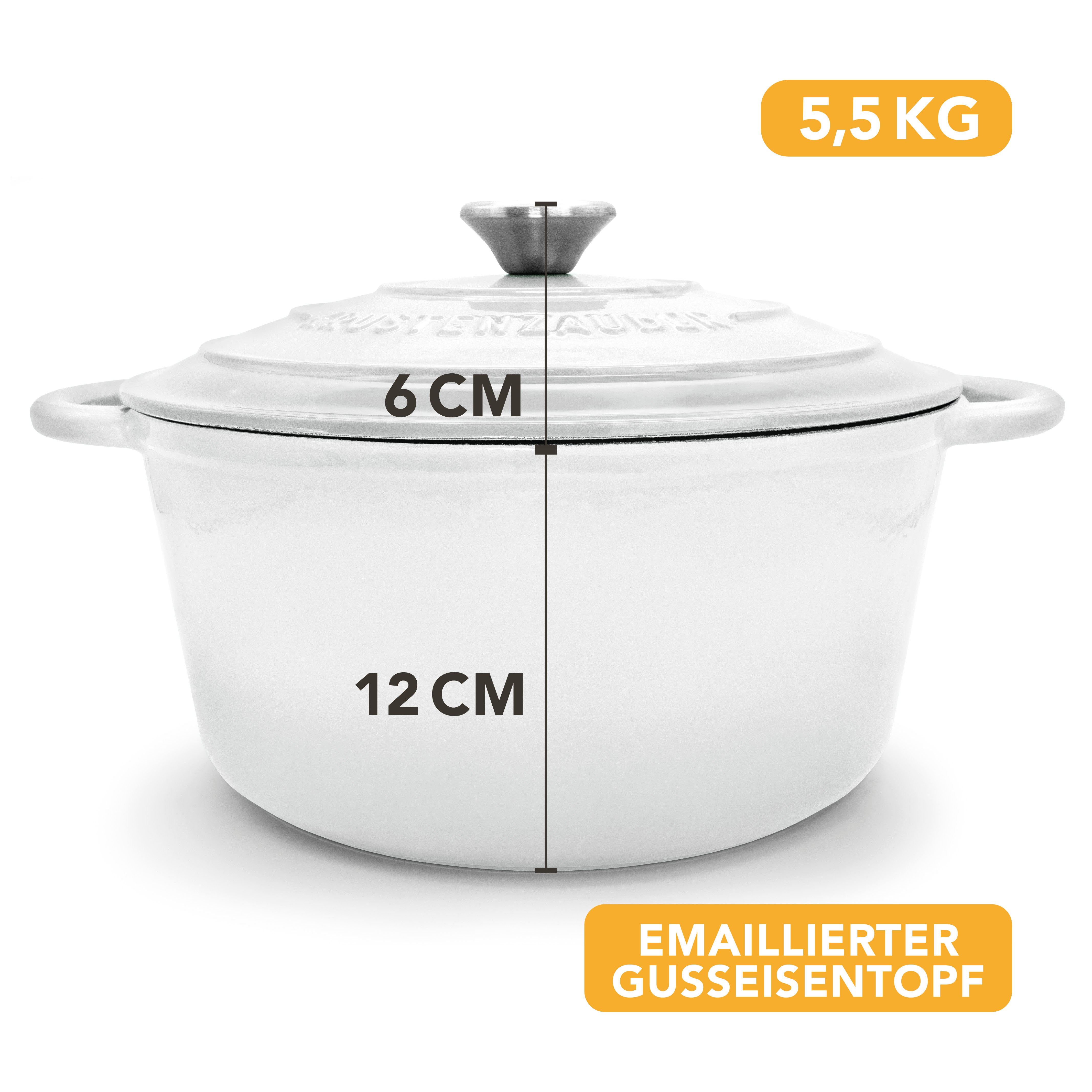 Einsteiger-Set – Gusseisentopf Emaille Weiß 4,7 l, Zubehör & Rezept-Booklet