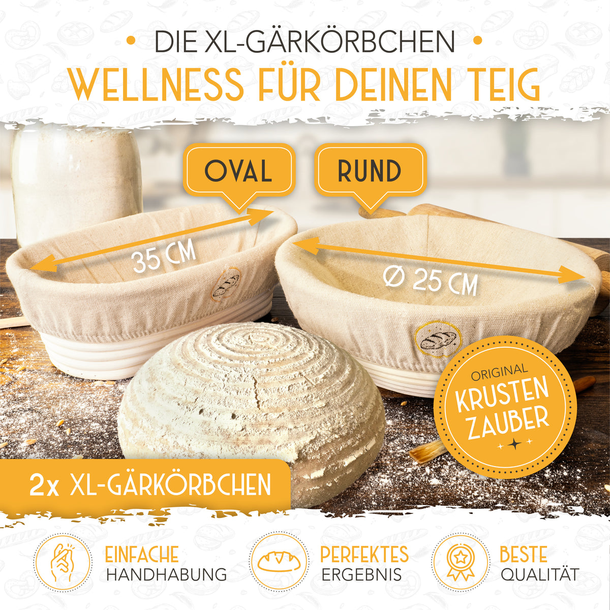 Set aus 2x Gärkorb und 2x Teigritzmesser