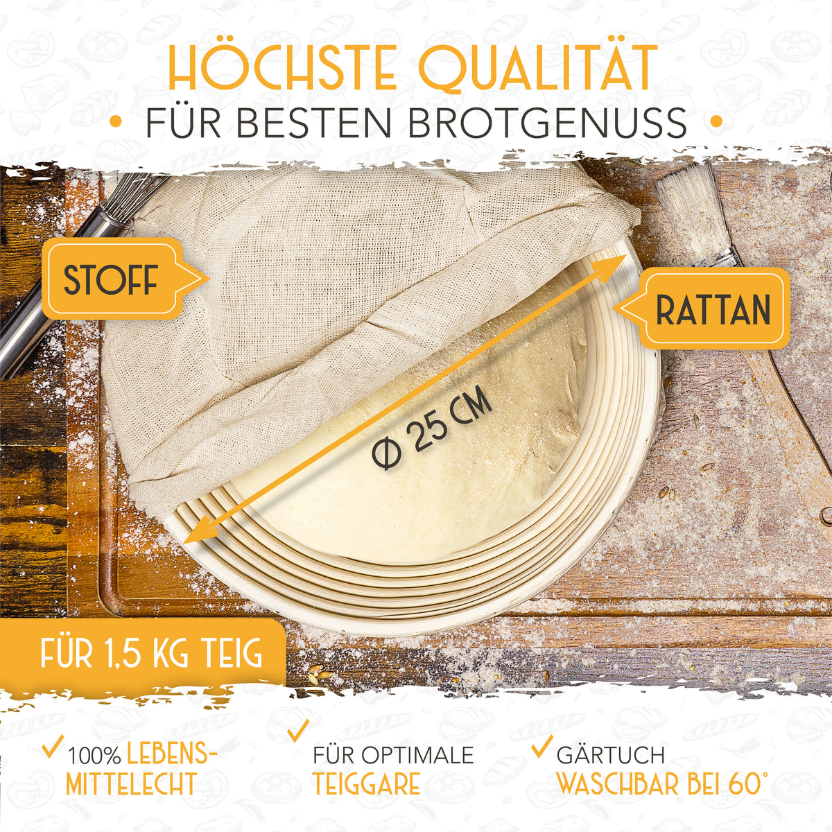 25cm Gärkorb rund inkl. Gärtuch