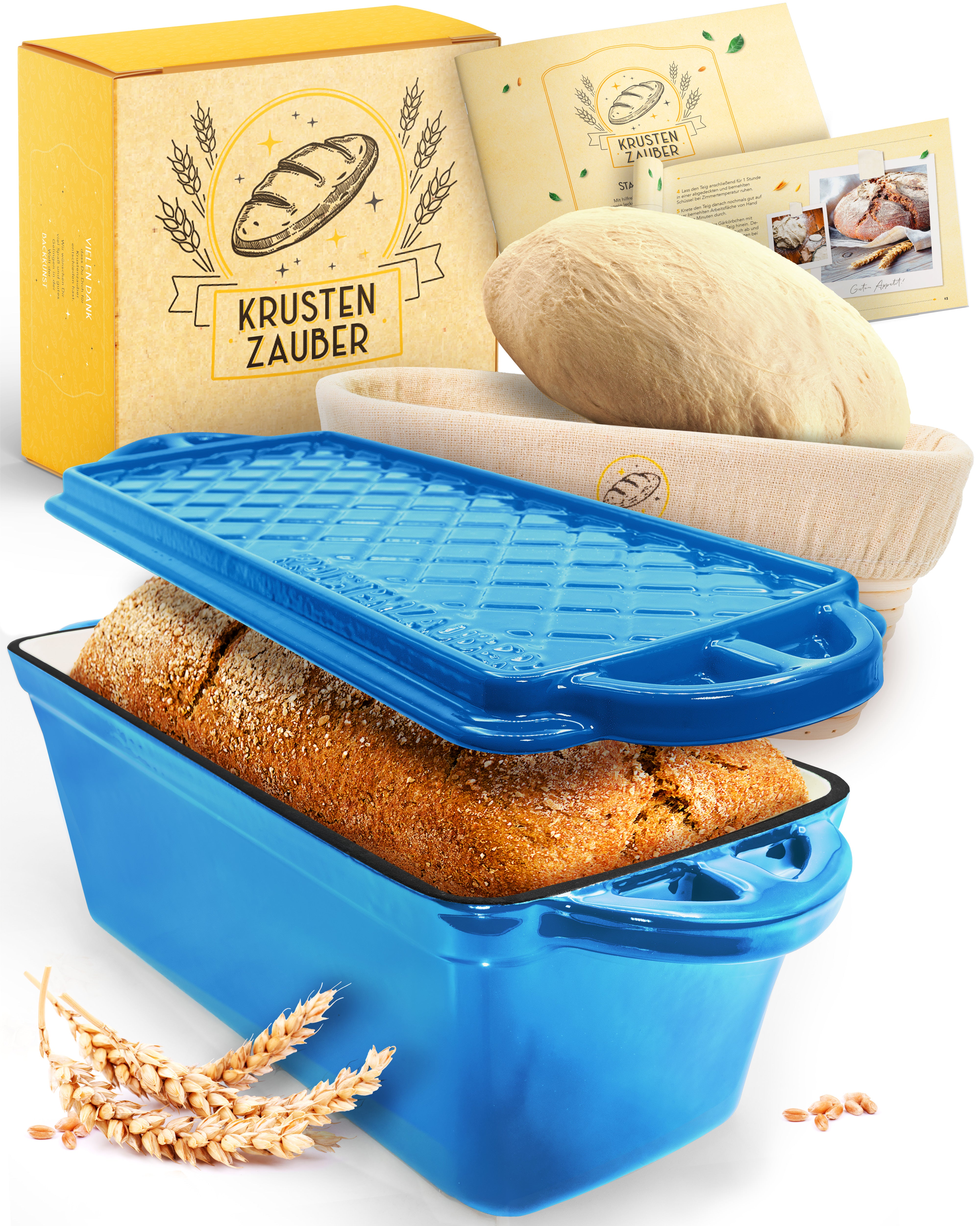 Emaille Brotbackform 28cm mit Deckel in Blau
