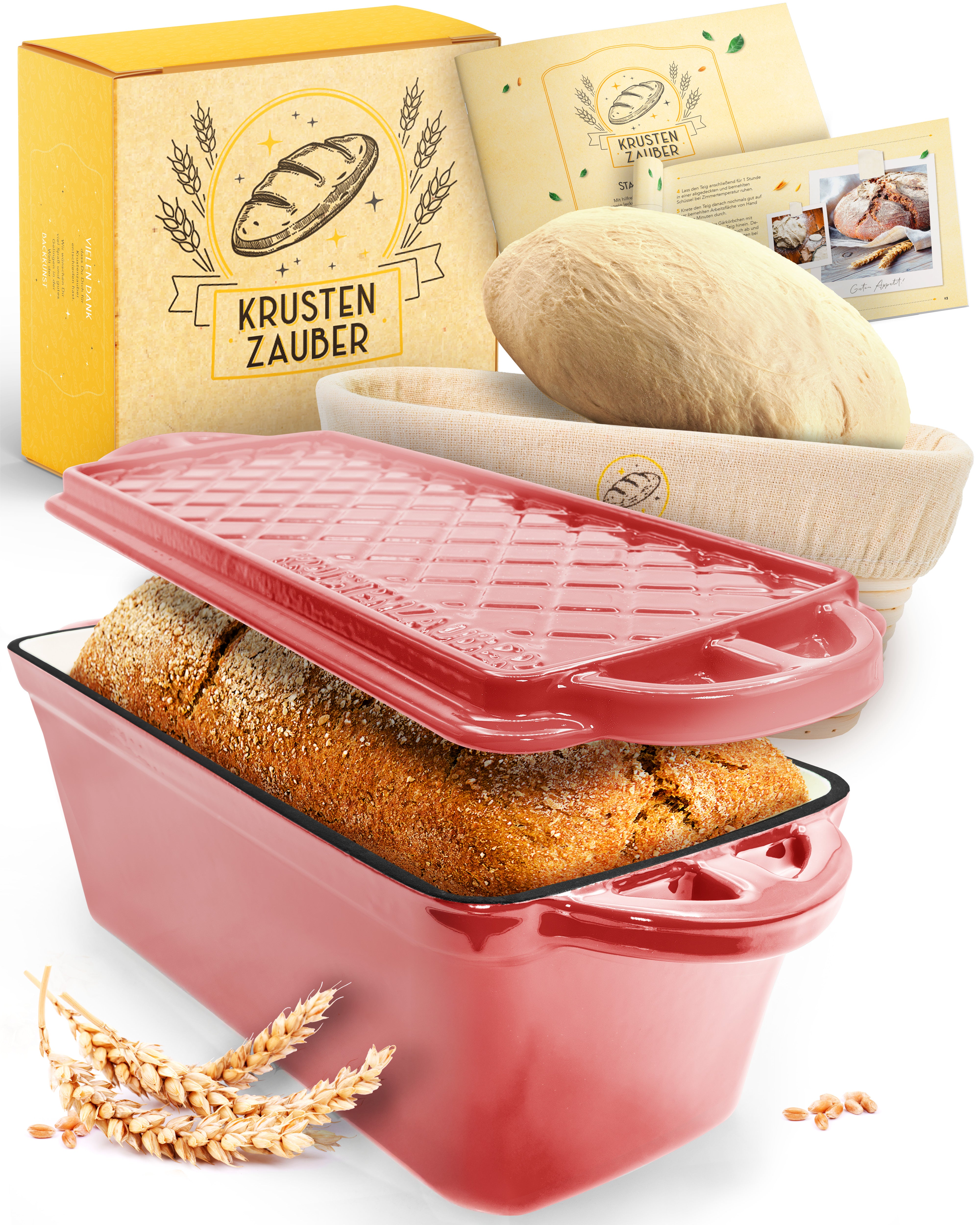 Emaille Brotbackform 28cm mit Deckel in Rosa
